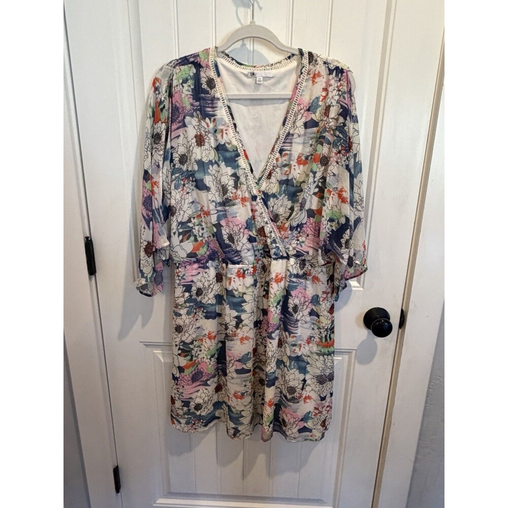 DR2 by Daniel Rainn Women XXL Floral Cold Shoulder Faux Wrap Dress Multicolor